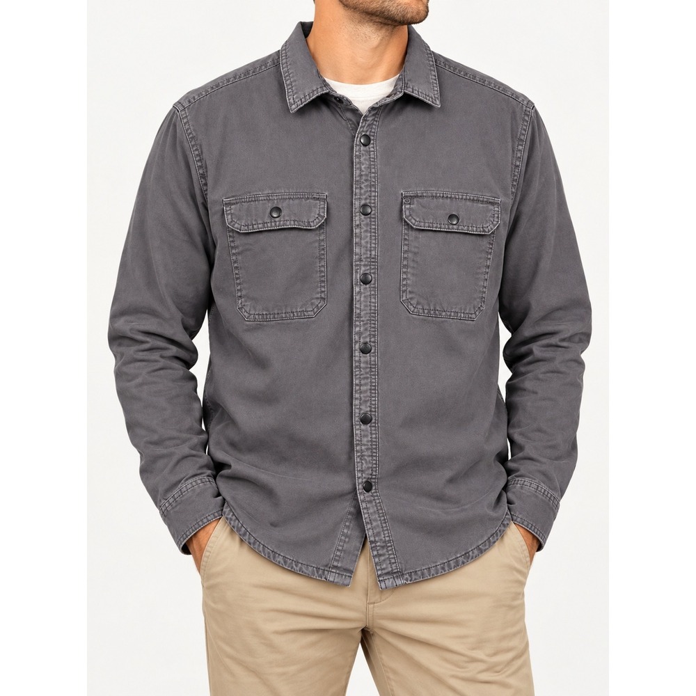 American Outdoorsman Canvas Fleece Lined Shirt Jacket Gray L Workwear Utility